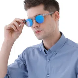 IRUS by IDEE Unisex Blue Lens & Silver-Toned Oval Sunglasses with UV Protected Lens image 2