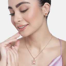 Estele Rose Gold Plated CZ Sparkling Pendant Set with Mint Orange Crystals-image-23