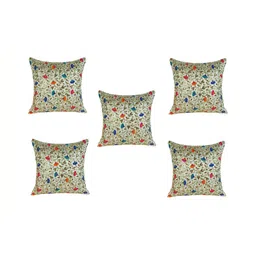 TANLOOMS Beige & Blue Set of 5 Floral Rectangle Cushion Covers-image-5