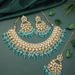 I Jewels Gold-Plated Kundan Studded & Beaded Jewellery Set-image-64