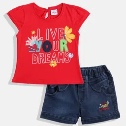BABYMAX Infant Girls Printed Pure Cotton T-shirt with Shorts-picture-3