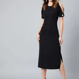 Athena Women Black Solid Sheath Dress-image-30