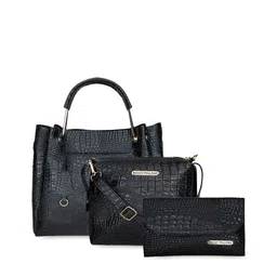 Bagsy Malone Black Set of 3 Crocodile-Skin Textured Handheld Bag-picture-32