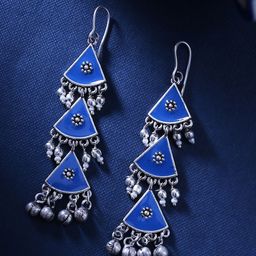 Voylla Silver-Toned & Blue Classic Drop Earrings-picture-10