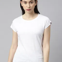 Bushirt Women White Pure Cotton Solid Round Neck T-shirt-image-9