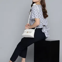 HERE&NOW Blue & White Print Styled Back Crop Pure Cotton Top-picture-33