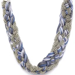 RICHEERA Blue & Grey Silver-Plated Braided Necklace-picture-34