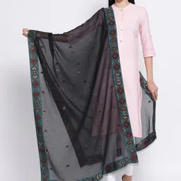 SHINGORA Black Woven Design Antimicrobial Dupatta-image-0