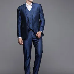 Theme Men Blue Self Design Single-Breasted Slim Fit Notched Collar Formal Suit-image-31