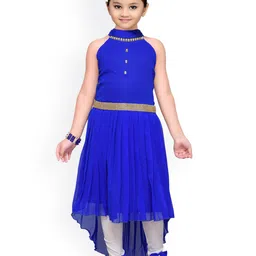 ADIVA Girls Blue & White Solid Top with Churidar Leggings-picture-31