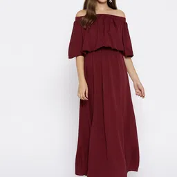 Berrylush Maroon Off-Shoulder Crepe Maxi Dress-picture-21