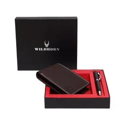 WildHorn Men Brown RFID Protected Genuine Leather Wallet & Pen Accessory Gift Set-image-45