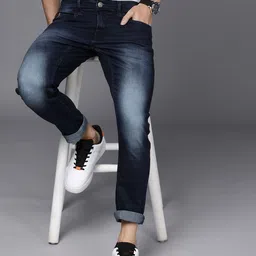 WROGN Men Blue Slim Fit Heavy Fade Stretchable Jeans image 1