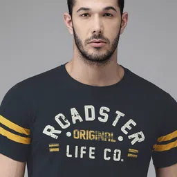 Roadster Men Navy Blue Printed Round Neck Pure Cotton T-shirt-picture-44