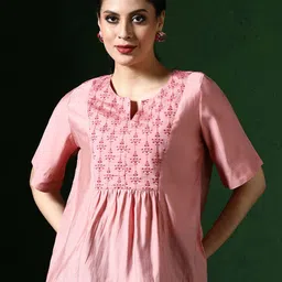 Jaipur Kurti Floral Embroidered A-Line Top-image-0