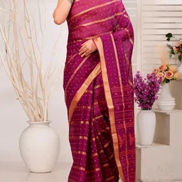 DipDiya Striped Zari Woven Pure Cotton Taant Saree-picture-17