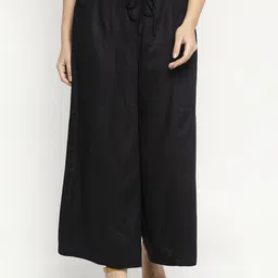 Ayaany Women Black Solid Wide Leg Palazzos-image-4