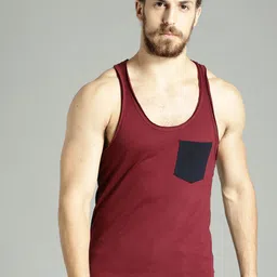 Roadster Time Travlr Men Maroon Sleveless Pure Cotton T-shirt with Raw Edges image 1