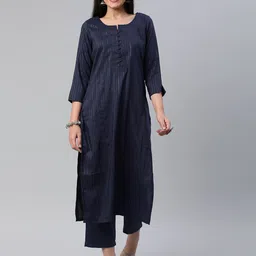 KALINI Women Self Design Pure Cotton Kurta With Trousers image 1