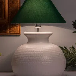 Homesake White & Green Solid Hammered Pitcher Handcrafted Table Lamp with Shade-picture-28