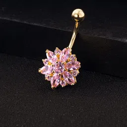 Yellow Chimes Pink  Floral Crystal Belly Button Navel Piercing-image-33