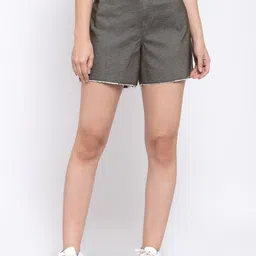 Zastraa Women Black Solid Cotton Denim Shorts-picture-25