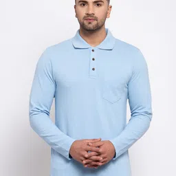 Kalt Men Blue Solid Polo Collar T-shirt-image-26