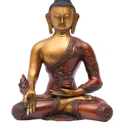 CraftVatika Gold & Brown Ashtmangal Medicine Brass Buddha Idol Showpiece-picture-36