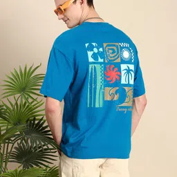 Mast & Harbour Pure Cotton Graphic Printed Drop-Shoulder Sleeves Oversized T-shirt-picture-33