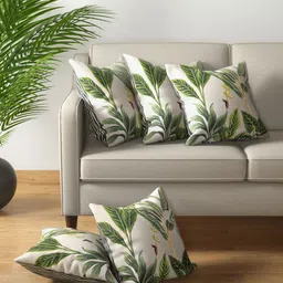 PETAL HOME Set of 5 Off-White & Green Floral Printed Square Cushion Covers-image-13