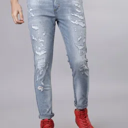 HIGHLANDER Men Blue Tapered Fit Mid-Rise Low Distress Stretchable Jeans image 5