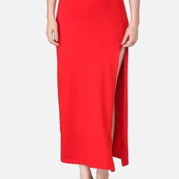 SCORPIUS Women Red Solid Straight Midi Skirt-picture-37