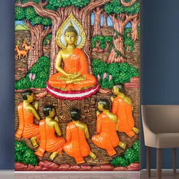 999Store Orange & Brown Meditating Buddha & Companions Mural Self-Adhesive Wallpaper-picture-17