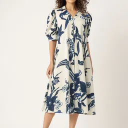 MISRI Floral Print Puff Sleeve A-Line Midi Dress-picture-16