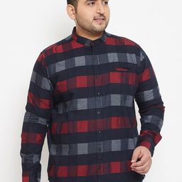 Instafab Plus Men Navy Blue & Red Regular Fit Checked Casual Shirt-picture-34