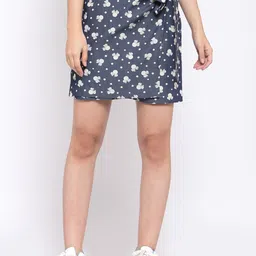 Zastraa Women Blue & White Minie Mouse Print Pure Cotton Denim Wrap Skirt-picture-11