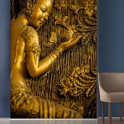 999Store Gold-Toned Flowers & Lady Mural Self-Adhesive Wallpaper-image-99