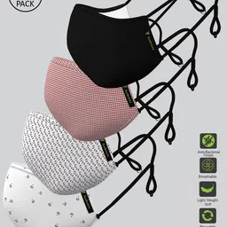 Van Heusen Men Pack Of 4 Assorted 3-Ply Pure Cotton Reusable Cloth Face Masks-image-1