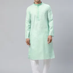 Manthan Men Sea Green Solid Straight Kurta-picture-16