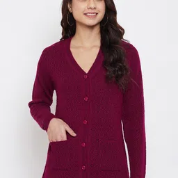 Zigo Women Maroon Self Design Cardigan-picture-23