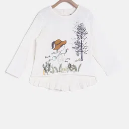 MINI KLUB Girls White Printed High-Low Pure Cotton Top-image-33