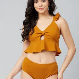 Athena Women Mustard Yellow Solid 2-Piece Swimwear-picture-22