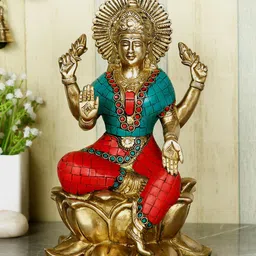 CraftVatika Gold-Toned & Red Dhan Lakshmi Idol Showpiece-picture-17