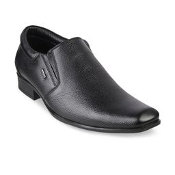 Mochi Men Black Solid Leather Formal Slip-Ons-picture-24
