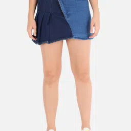 The Dry State Women Blue Colourblocked A-Line Mini Denim Skirt-picture-39