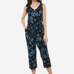 Porsorte Women Black & Blue Printed Capri Jumpsuit-picture-44