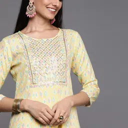 Libas Women Yellow & White Sequinned Geometric Printed Kurta-picture-12