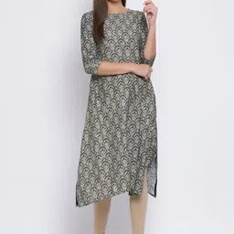 Span Women Grey Printed A-Line Kurta-image-80