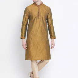 here&now x sanwara Sanwara Men Brown & Gold-Coloured Self Design Kurta with Churidar-picture-31