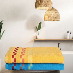 BIANCA Set Of 2 Yellow & Blue Solid 450 GSM Pure Combed Cotton Bath Towels-picture-46